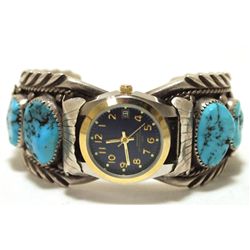 Old Pawn Navajo Turquoise Sterling Silver Cuff Bracelet Women's Watch - VV?