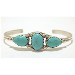 Navajo Turquoise Sterling Silver Cuff Bracelet - Phillip Yazzie