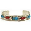 Image 1 : Zuni Coral & Turquoise Sterling Silver Snake Cuff Bracelet - Effie Calavaza