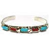 Image 1 : Zuni Coral & Turquoise Snake Sterling Silver Cuff Bracelet - Effie Calavaza