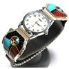 Image 1 : Zuni Multi-Stone Sunface Sterling Silver Men's Watch w/Spinner - Don Dewa