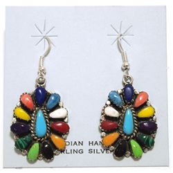 Navajo Multi-Stone Cluster Sterling Silver French Hook Earrings - Lisa Williams