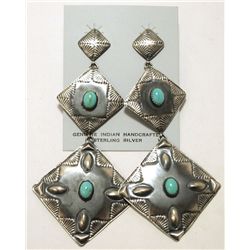 Navajo Turquoise Sterling Silver Post Earrings - Albert J Brown