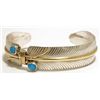 Image 1 : Navajo Turquoise & 12k Gold Fill over Sterling Silver Feather Cuff Bracelet - Virgil Reeder