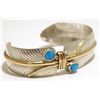 Image 2 : Navajo Turquoise & 12k Gold Fill over Sterling Silver Feather Cuff Bracelet - Virgil Reeder