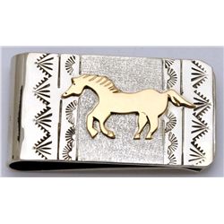 Navajo 12k Gold Fill over Sterling Silver Running Horse Money Clip - Roger Jones