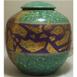 Raku Painted & Glazed Pottery with Lid _- Rick Loewenkamp