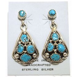 Navajo Turquoise Sterling Silver Curved Post Earrings - Melvin Chee
