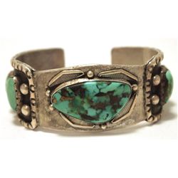 Vintage Old Pawn Navajo Carico Lake Turquoise Sterling Silver Cuff Bracelet