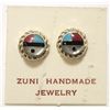 Image 1 : Zuni Multi-Stone Inlay Sun Face Sterling Silver Edged Post Earrings - Dovaria Bookiti