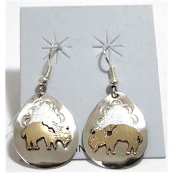 Navajo 12k Gold Fill Buffalo Sterling Silver French Hook Earrings - Roger Jones