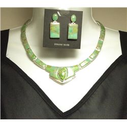 Carico Lake Turquoise Inlay Sterling Silver Link Necklace & Earrings Set -_ Yellow Hair