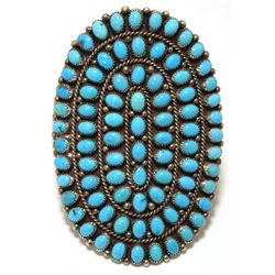 Old Pawn Navajo Sleeping Beauty Turquoise Cluster Sterling Silver Cuff Bracelet - M Jones