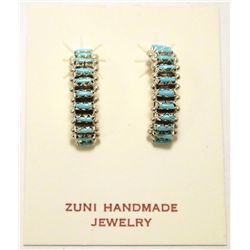 Zuni Turquoise Sterling Silver Half-Ring Post Earrings - Roland Quam