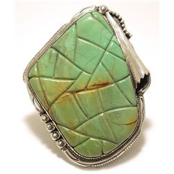 Vintage Old Pawn Navajo King's Manassa Turquoise Sterling Silver LARGE Cuff Bracelet
