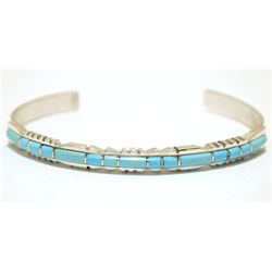 Zuni Turquoise Overlay Sterling Silver Cuff Bracelet - Sheldon Lalio