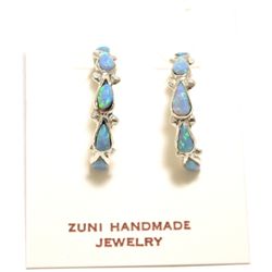 Zuni Blue Opal Sterling Silver Half-Ring Post Earrings - Bryce Vacit