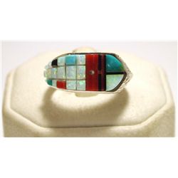 Navajo Multi-Stone Sun Face Sterling Silver Men's Ring - Wilbert Manning
