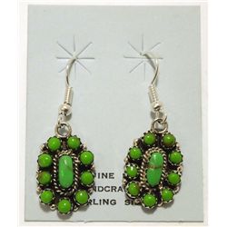 Navajo Green Turquoise Sterling Silver French Hook Earrings - Lisa Williams