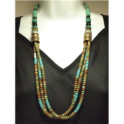 Navajo Turquoise & Multi-Stone 3-Strand Necklace - Tommy Singer