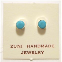 Zuni Turquoise Sterling Silver Dot Post Earrings - Wiston Kalestewa