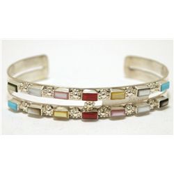 Navajo Multi-Stone Sterling Silver Cuff Bracelet - Ernest & Vivian Bewanika