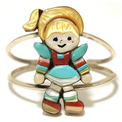 Vintage Old Pawn Zuni Multi-Stone Inlay Girl Sterling Silver Child's Cuff Bracelet - Kristen Lasiloo