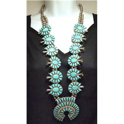 Old Pawn Navajo Turquoise Sterling Silver Squash Blossom Necklace - Juliana Williams