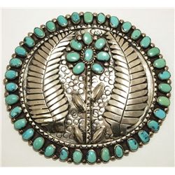 Old Pawn Navajo Turquoise Sterling Silver HUGE Flower Pendant