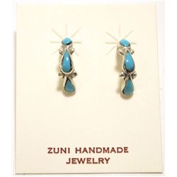 Zuni Turquoise Sterling Silver Small Half-Ring Post Earrings - Bryce Vacit