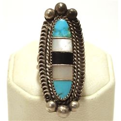 Old Pawn Navajo Multi-Stone Inlay Sterling Silver Women's Ring