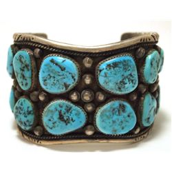 Vintage Old Pawn Navajo Sleeping Beauty Turquoise Sterling Silver Cuff Bracelet - G & AB