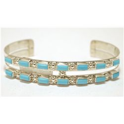 Navajo Turquoise Sterling Silver Cuff Bracelet - Ernest & Vivian Bewanika