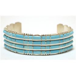 Zuni Turquoise Overlay Sterling Silver Cuff Bracelet - Sheldon Lalio