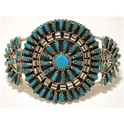 Navajo Turquoise Needlepoint Sterling Silver Cuff Bracelet - Violet Begay