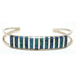 Zuni Ocean Blue Opal Inlay Sterling Silver Cuff Bracelet - Cheryl Siutza