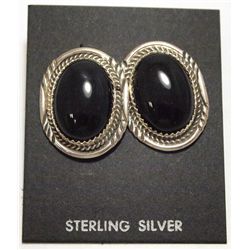 Navajo Onyx Sterling Silver Post Earrings - Herman Lee