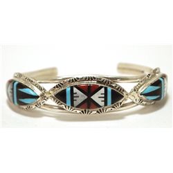 Zuni Multi-Stone Inlay Sterling Silver Cuff Bracelet - Leslie Lamy