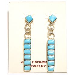Zuni Turquoise Sterling Silver Post Earrings - Glennetta Luna