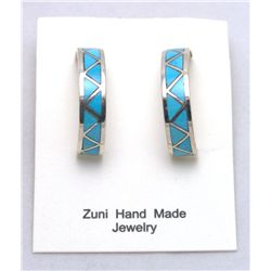 Zuni Turquoise Large Half-Ring Zig-Zag Design Earrings