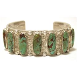 Old Pawn Santo Domingo Pueblo Royston Turquoise Sterling Silver Cuff Bracelet - Ca'Win - Jimmy Calab