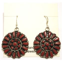 Zuni Coral Sterling Silver French Hook Earrings - Marcine Stead