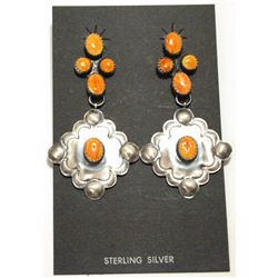 Navajo Spiny Oyster Sterling Silver Post Earrings - Albert J Brown
