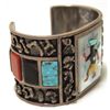 Image 2 : Vintage Old Pawn Zuni Multi-Stone Inlay Kachina Sterling Silver Cuff Bracelet - AA Panteah 1969