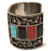 Image 3 : Vintage Old Pawn Zuni Multi-Stone Inlay Kachina Sterling Silver Cuff Bracelet - AA Panteah 1969