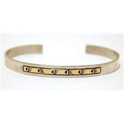 Navajo 14k Gold Bear Paw over Sterling Silver Cuff Bracelet - David Skeets