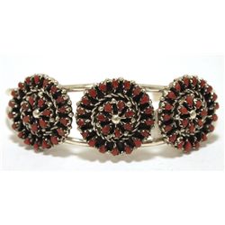 Zuni Coral Sterling Silver Cuff Bracelet - Trudy Quetawaki