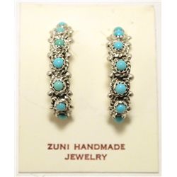 Zuni Turquoise Sterling Silver Half-Ring Post Earrings - Lorena Edaakie