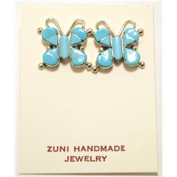 Zuni Turquoise Inlay Sterling Silver Butterfly Post Earrings - Sylvin Noche