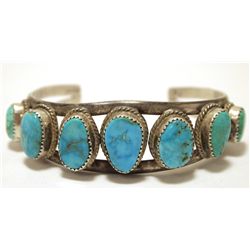Vintage Old Pawn Navajo Turquoise Sterling Silver Cuff Bracelet - JC